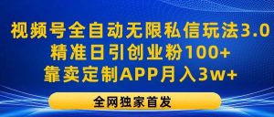 视频号全自动无限私信玩法3.0，精准日引创业粉100+，靠卖定制APP月入3w+-旺仔资源库