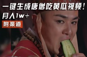 【情理之中，意料之外】火爆全网的唐僧吃黄瓜的视频！一键无脑生成，附渠道，月入1w+-旺仔资源库