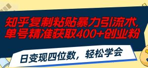 （11674期）知乎复制粘贴暴力引流术，单号精准获取400+创业粉，日变现四位数，轻松…-旺仔资源库