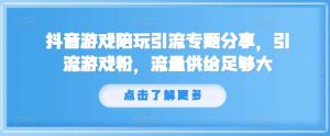 抖音游戏陪玩引流专题分享，引流游戏粉，流量供给足够大-旺仔资源库