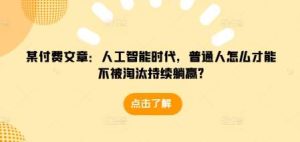 某付费文章:人工智能时代,普通人怎么才能不被淘汰持续躺赢?-旺仔资源库