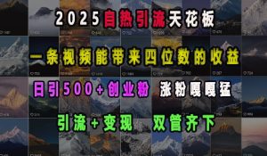 2025自热引流天花板，一条视频能带来四位数的收益，引流+变现双管齐下，日引500+创业粉，涨粉嘎嘎猛-旺仔资源库