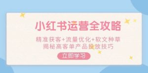 小红书运营全攻略,精准获客+流量优化+软文种草,揭秘高客单产品投放技巧-旺仔资源库