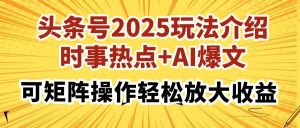 （14113期）头条号2025玩法介绍，时事热点+AI爆文，可矩阵操作轻松放大收益-旺仔资源库