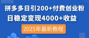 （14217期）拼多多日引200+付费创业粉，日稳定变现4000+收益，2025年最新教程-旺仔资源库