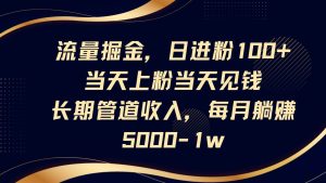 流量掘金,日进粉100+,当天上粉当天见钱,长期管道收入,每月躺赚5000-1w-旺仔资源库