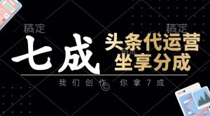 头条代运营:我们创作,你拿7成,简单操作,坐享分成-旺仔资源库