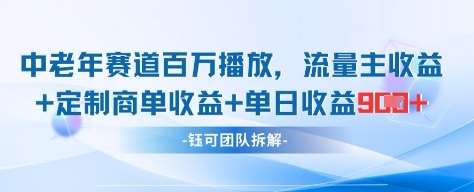 中老年赛道百万播放+流量主收益+定制收益，单日收益9张-旺仔资源库