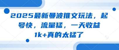 2025最新曼波推文玩法，起号快，流量猛，一天收益1k+真的太猛了-旺仔资源库