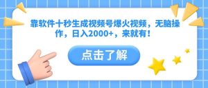 (14538期)靠软件十秒生成视频号爆火视频,无脑操作,日入2000+,来就有!-旺仔资源库