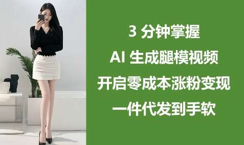 3分钟掌握AI生成腿模视频，开启零成本涨粉变现，一件代发到手软-旺仔资源库