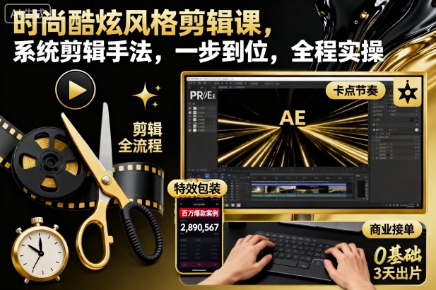 时尚酷炫风格剪辑课，系统剪辑手法，一步到位，全程实操-旺仔资源库