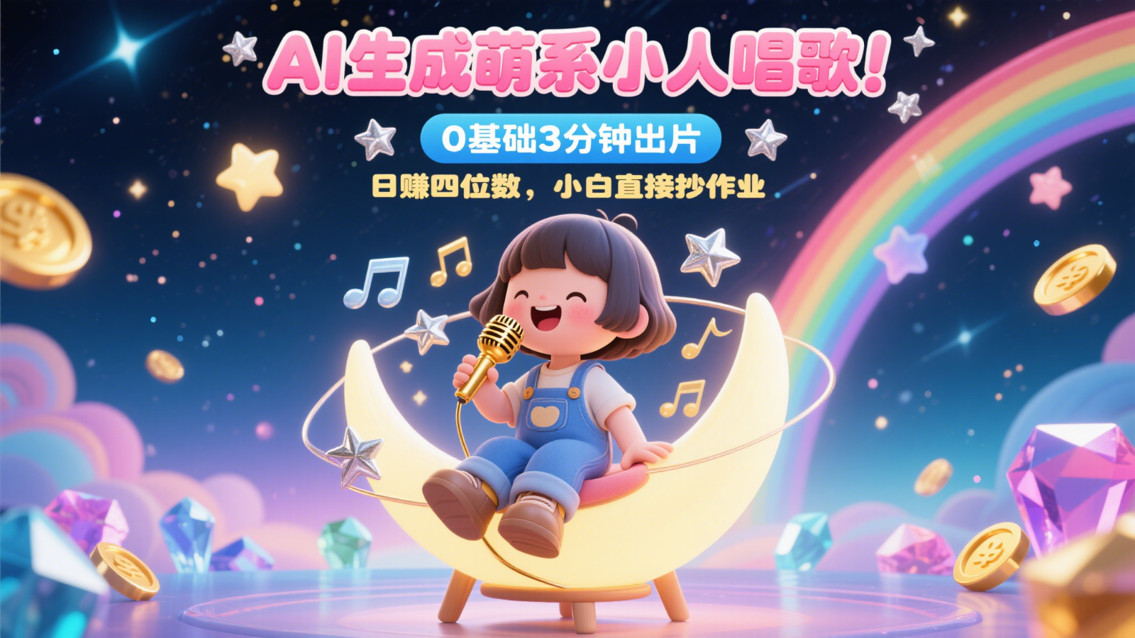 AI生成萌系小人唱歌！0基础3分钟出片，28个作品涨粉9万，日赚四位数，小白直接抄作业-旺仔资源库