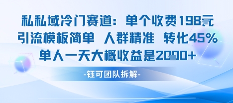 私域冷门赛道单个收费198米引流模板简单人群精准 45%的转化率单人一天大概收益多张-旺仔资源库