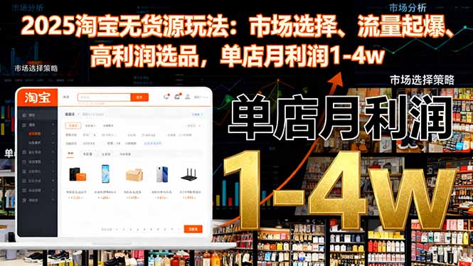 2025淘宝无货源玩法：市场选择、流量起爆、高利润选品，单店月利润1-4w-旺仔资源库