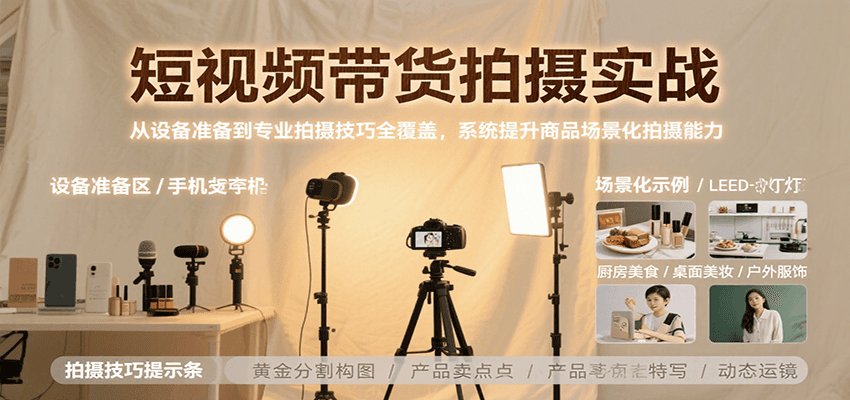 短视频带货拍摄实战，从设备准备到专业拍摄技巧全覆盖，系统提升商品场景化拍摄能力-旺仔资源库