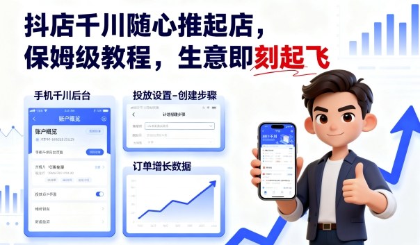 抖店千川随心推起店，保姆级教程，生意即刻起飞-旺仔资源库