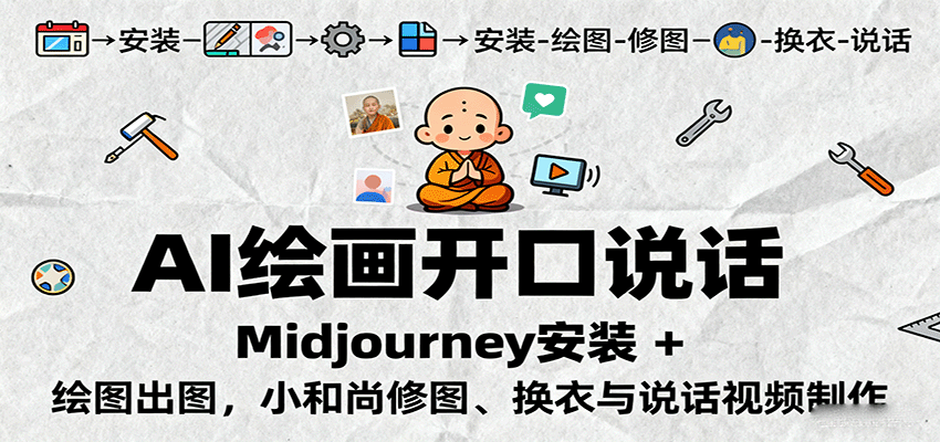 AI绘画开口说话，Midjourney安装 + 绘图出图，小和尚修图、换衣与说话视频制作-旺仔资源库