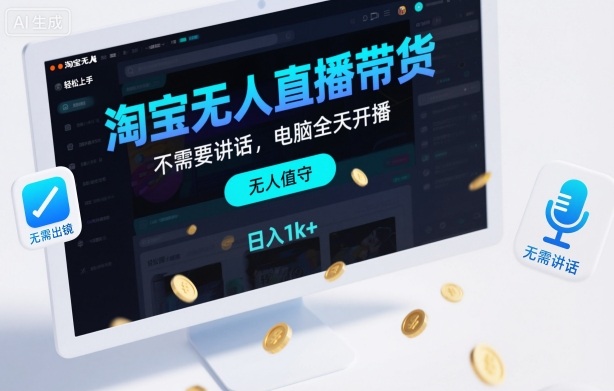 淘宝无人直播带货，不需要出镜，不需要讲话，电脑全天开播，轻松上手，日入1k+【揭秘】-旺仔资源库