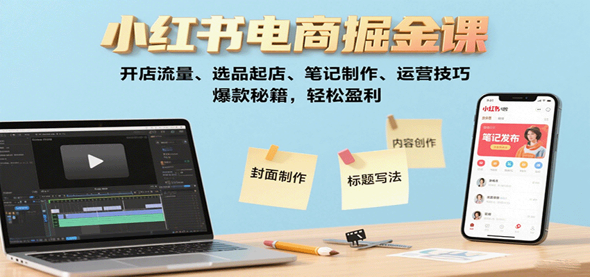 小红书电商掘金课：开店流量、选品起店、笔记制作、运营技巧，爆款秘籍，轻松盈利-旺仔资源库