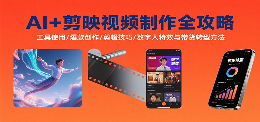 AI+剪映视频制作全攻略：工具使用/爆款创作/剪辑技巧/数字人特效与带货转型方法-旺仔资源库