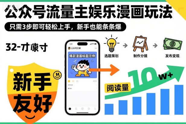 公众号流量主娱乐漫画玩法,只需3步即可轻松上手,新手也能条条爆-旺仔资源库