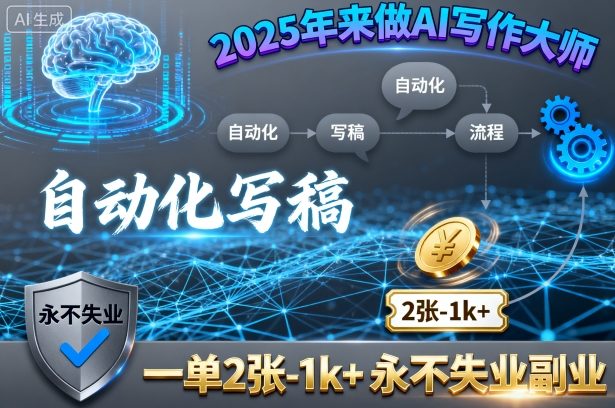 2025年来做AI写作大师，自动化写稿，一单2张-1k+，永不失业副业-旺仔资源库