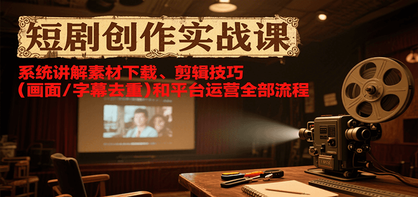 短剧创作实战课，系统讲解素材下载、剪辑技巧(画面/字幕去重)和平台运营全部流程-旺仔资源库