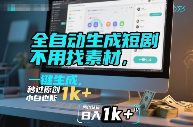 全自动生成短剧，不用找素材，不用剪辑，一键生成，秒过原创，小白也能轻松日入1k+【揭秘】-旺仔资源库