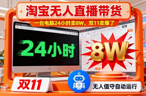 淘宝无人直播带货，一台电脑214小时卖8W，双11卖爆了【揭秘】-旺仔资源库
