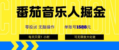 番茄音乐人掘金，单账号最高可撸1k+，可无限矩阵去做，零投入-旺仔资源库