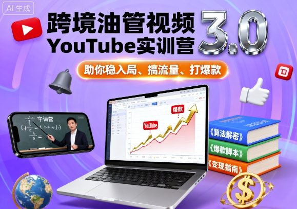 跨境油管视频YouTube实训营3.0，助你稳入局、搞流量、打爆款-旺仔资源库