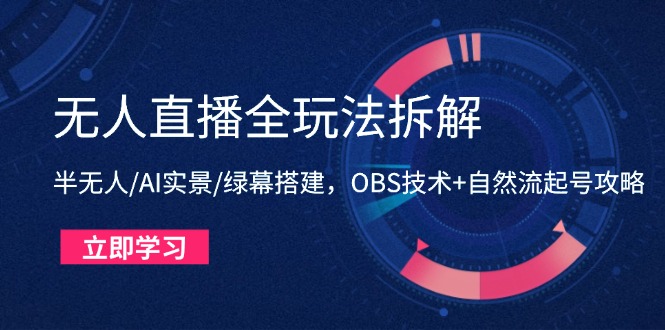 无人直播全玩法拆解：半无人/AI实景/绿幕搭建，OBS技术+自然流起号攻略-旺仔资源库