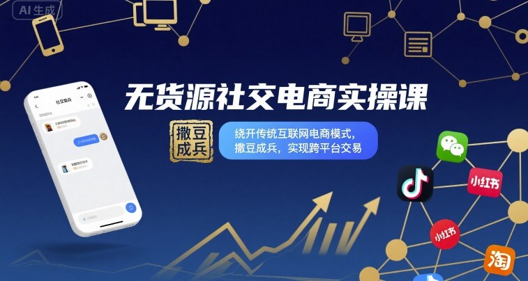 无货源社交电商实操课,绕开传统互联网电商模式,撒豆成兵,实现跨平台交易-旺仔资源库