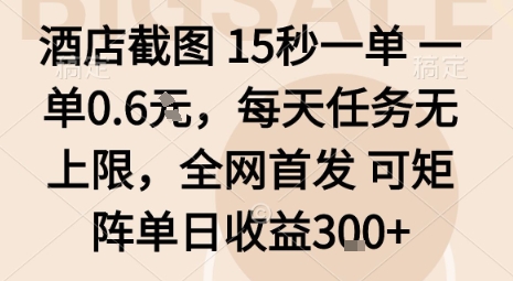 酒店截图15秒一单，一单0.6米，每天任务无上限，全网首发可矩阵单日收益3张【揭秘】-旺仔资源库