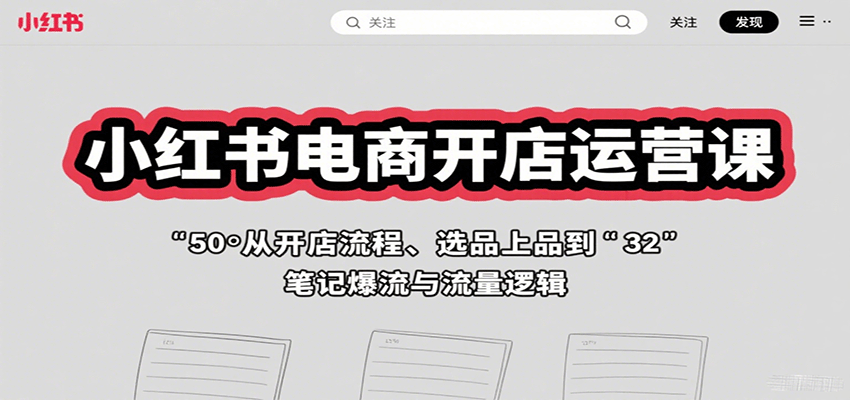 小红书电商开店运营课：从开店流程、选品上品到笔记爆流与流量逻辑-旺仔资源库
