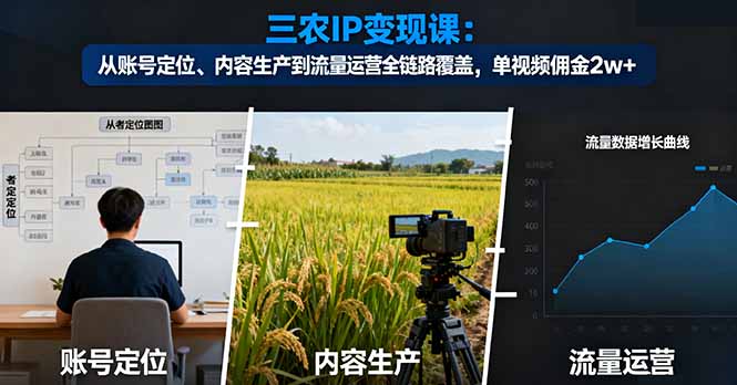 三农IP变现课：从账号定位、内容生产到流量运营全链路覆盖，单视频佣金2w+-旺仔资源库