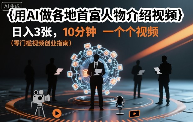 用AI做各地首富人物介绍视频，日入3张，10分钟一个视频-旺仔资源库