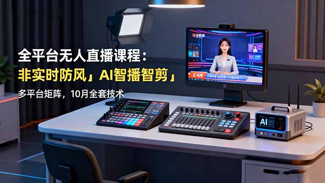 全平台无人直播课程：非实时防风＋AI智播智剪＋多平台矩阵，10月全套技术-旺仔资源库