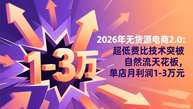 2026年无货源电商2.0:超低费比技术突破自然流天花板,单店月利润1-3万元-旺仔资源库