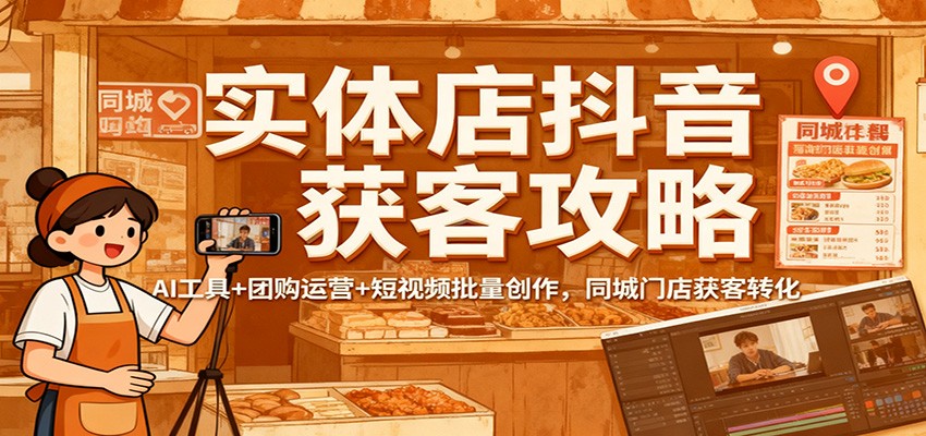 实体店抖音获客攻略：AI工具+团购运营+短视频批量创作，同城门店获客转化-旺仔资源库