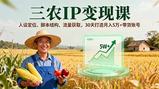 三农IP变现课，人设定位、脚本结构、流量获取，30天打造月入5万+带货账号-旺仔资源库