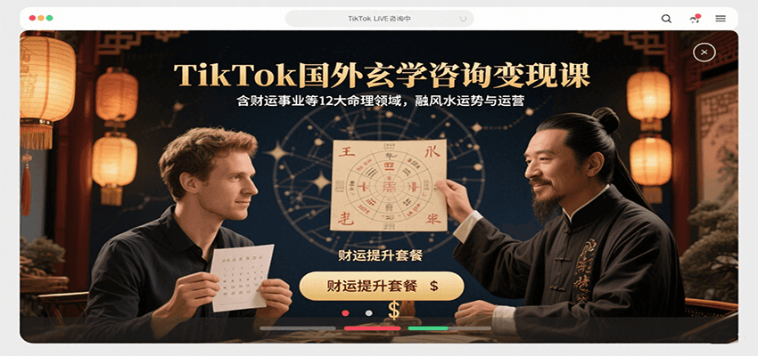 TikTok国外玄学咨询变现课，含财运事业等12大命理领域，融风水运势与运营-旺仔资源库