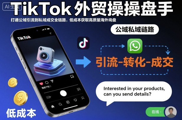 TikTok外贸操盘手,打通公域引流到私域成交全链路,低成本获取高质量海外询盘-旺仔资源库