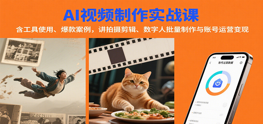 AI视频制作实战：含工具使用、爆款案例，讲拍摄剪辑、数字人批量制作与账号运营变现-旺仔资源库