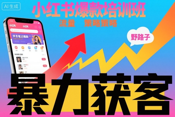 小红书爆款培训班，小红书获客野路子流量打法，暴力持续获客-旺仔资源库