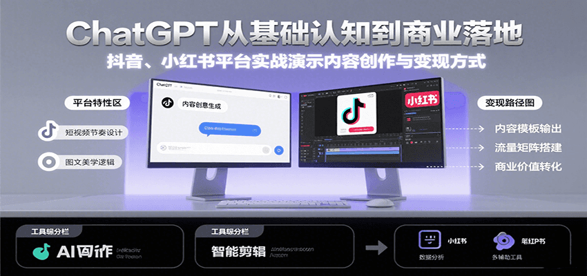 ChatGPT从基础认知到商业落地,实战演示抖音、小红书等平台的内容创作与变现-旺仔资源库