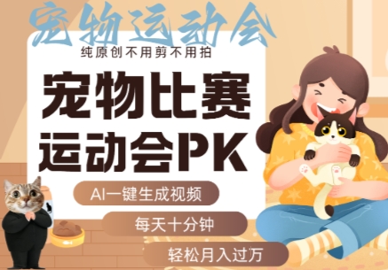 AI一键生成宠物比赛运动会PK视频，纯原创不用剪不用拍，每天十分钟，轻松月入过1W+-旺仔资源库