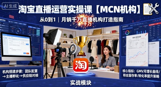 淘宝直播运营实操课【MCN机构】，从0到1做一家月销千W的直播机构-旺仔资源库