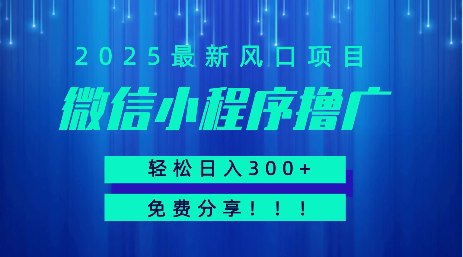 微信小程序撸广，最新风口项目，日入300+ 免费分享 可批量操作 小白可轻松上手！！-旺仔资源库